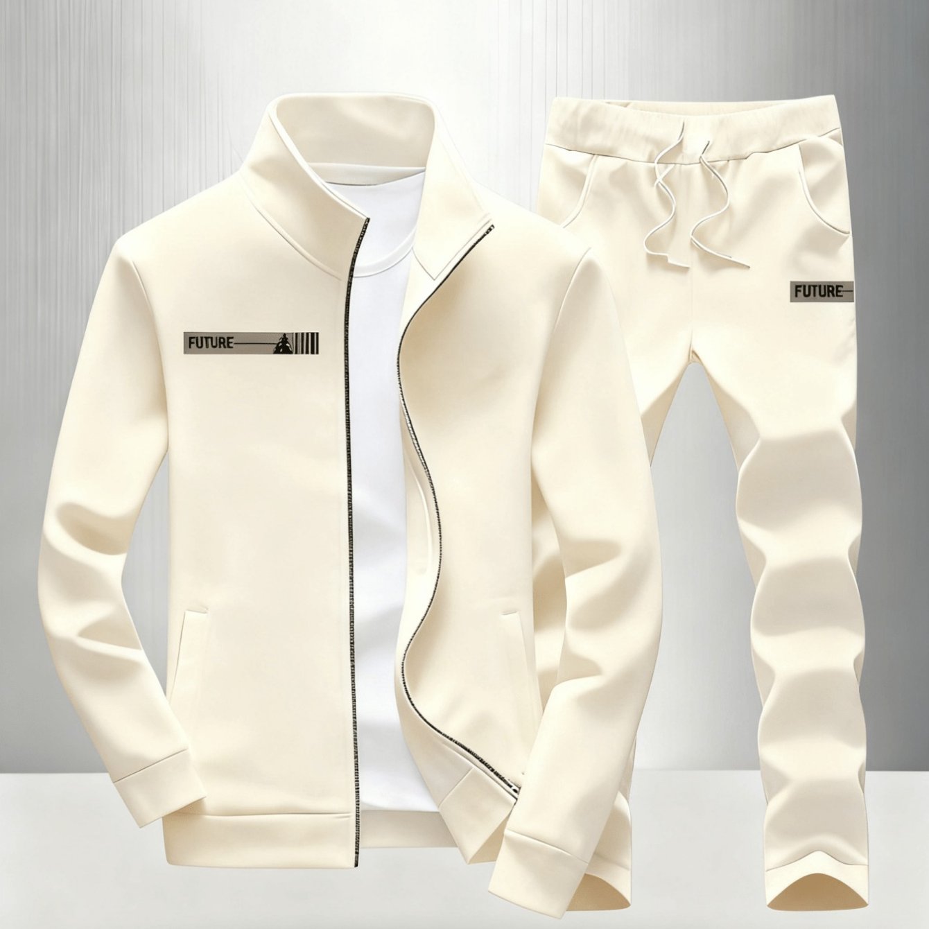 Image of Youth Color-block 3d Print 2pcs Tracksuit, Stand Collar Zip Long Sleeve& Casual Pants, Unisex Set Outdoor Sports& Holiday Gifts