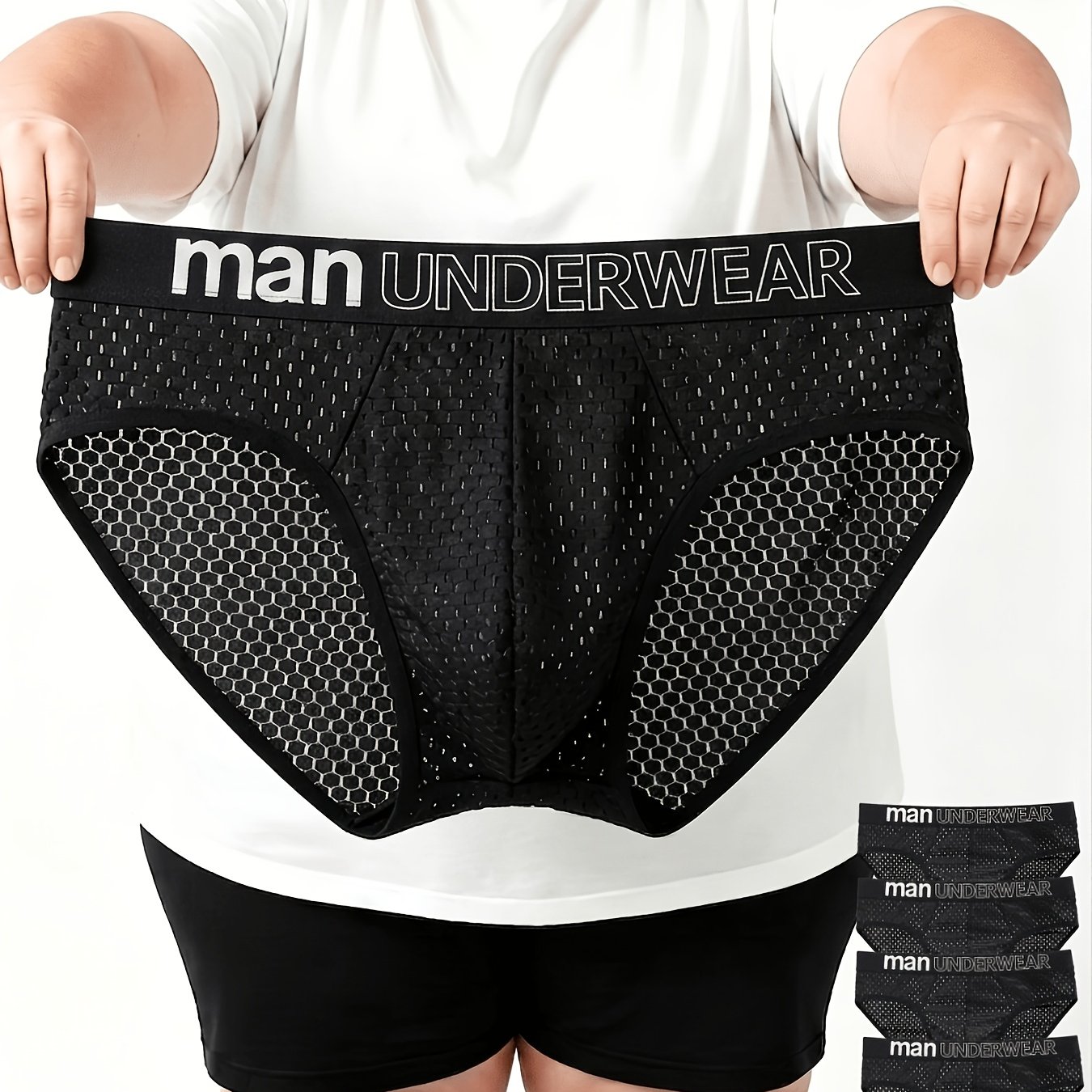 TEMU 5pcs Men' Breathable Loose Men's Underwear, Feel Mesh Men's Briefs, Plus Size