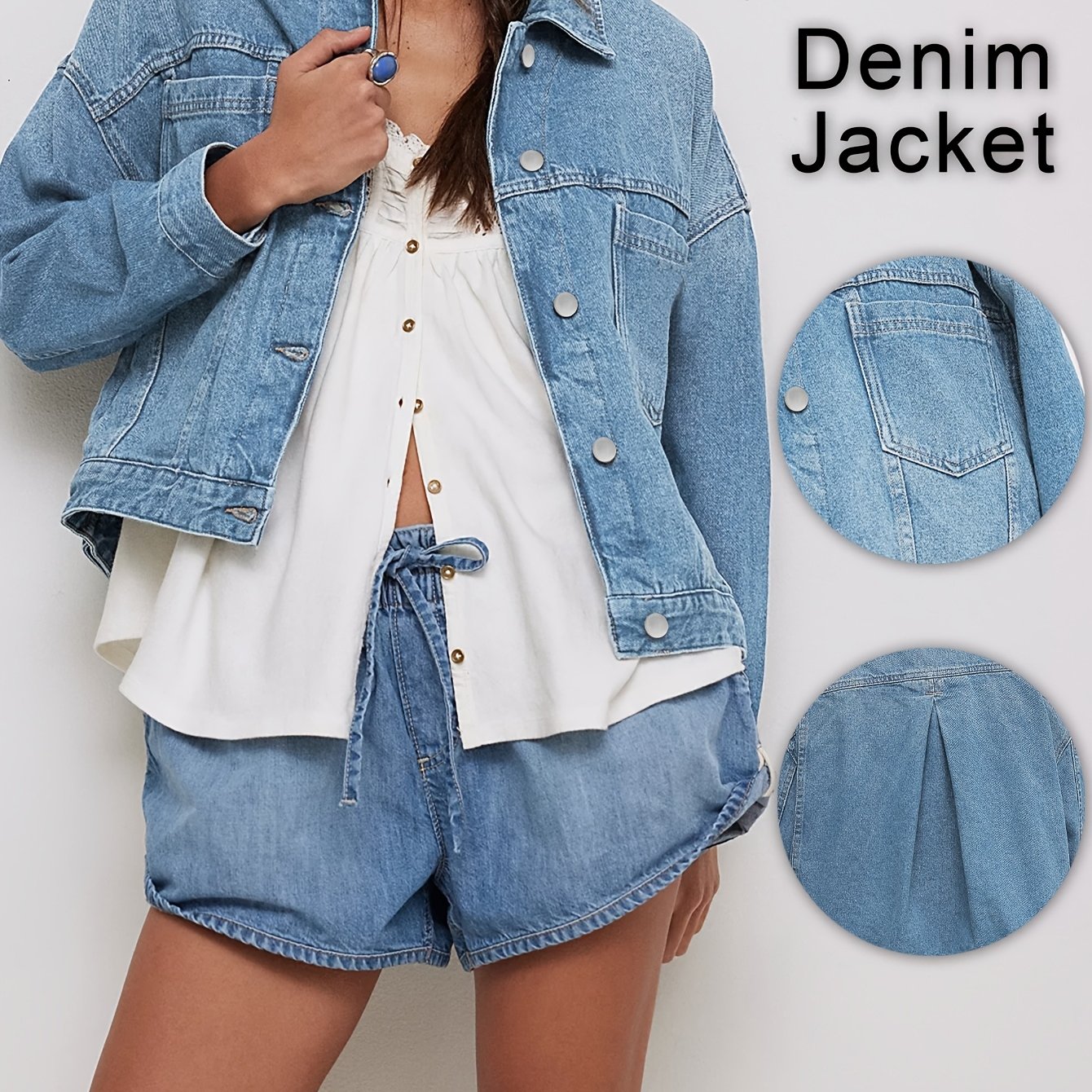 Image of M25736*y2k Light Blue Washed Denim Cropped Top - 90s Retro Streetwear For Women, Distressed Loose Fit Casual Jacket, Trendy Grunge Aesthetic Denim Jacket