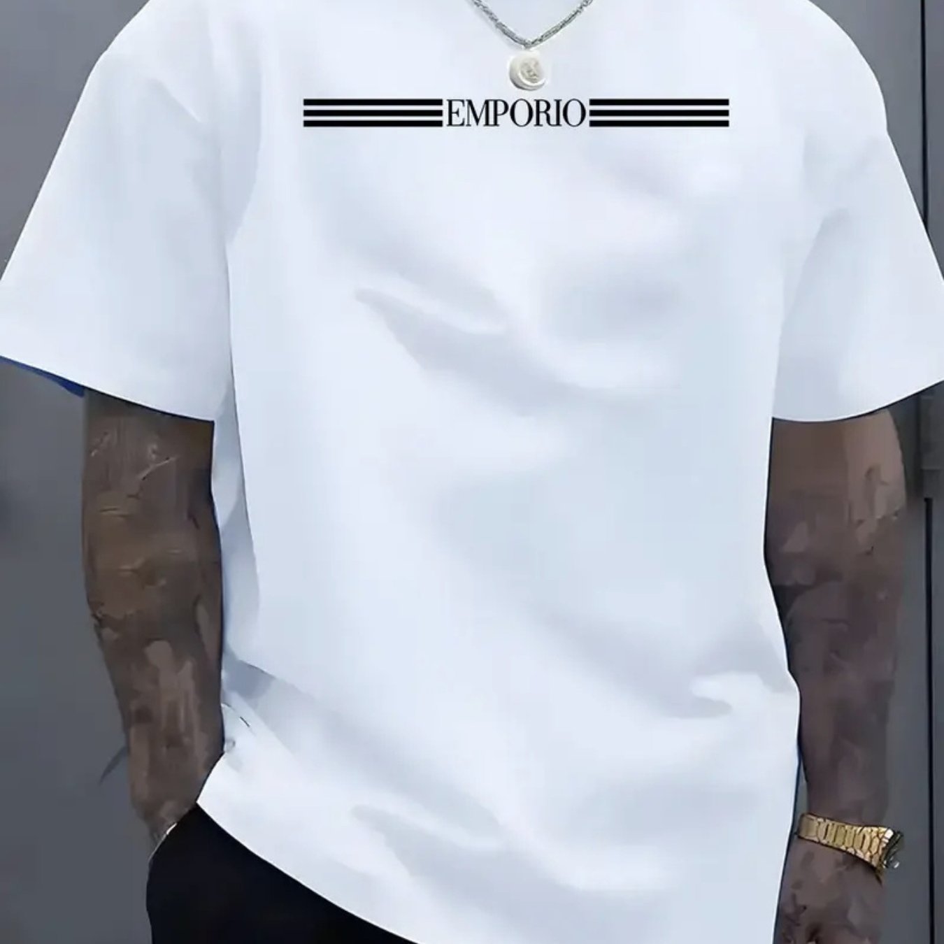 TEMU Men's Heavyweight 180g Cotton T-shirt - Business Casual & Everyday Short-sleeve Crew Neck Shirt With Print (no Text), Layering Essential, Office