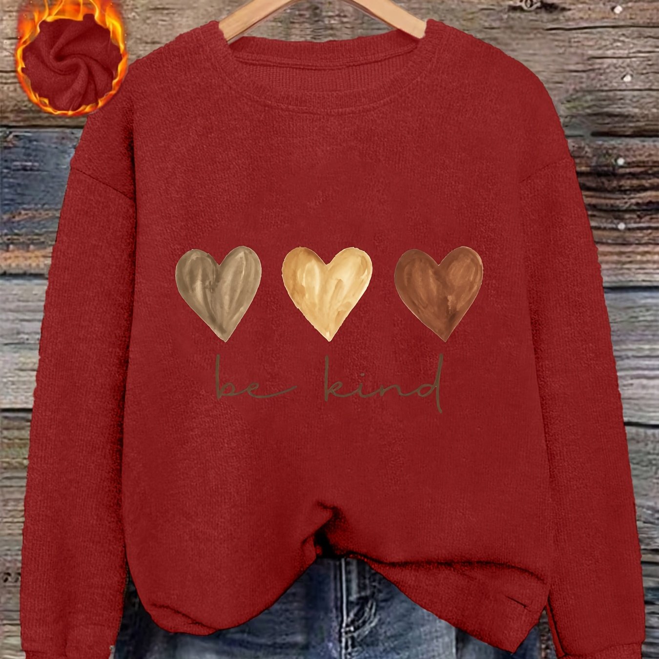 TEMU Women's Round Neck Warm Wool Sweater, Heart-shaped 