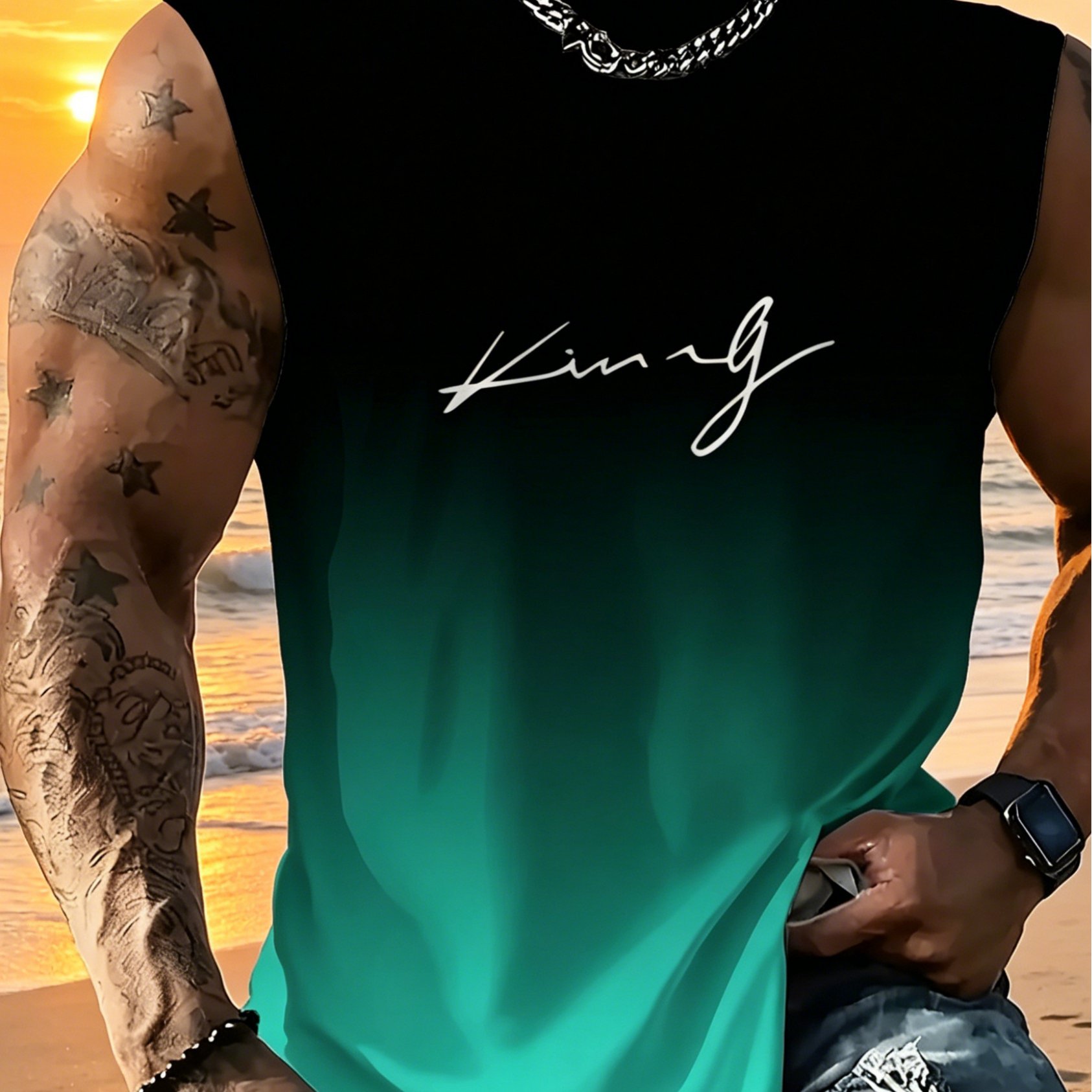 TEMU Men' Quick-dry Sleeveless Athletic Vest - Moisture-wicking Breathable Workout Shirt With Gradient, Sleeveless Training Top Suitable For Gym,,