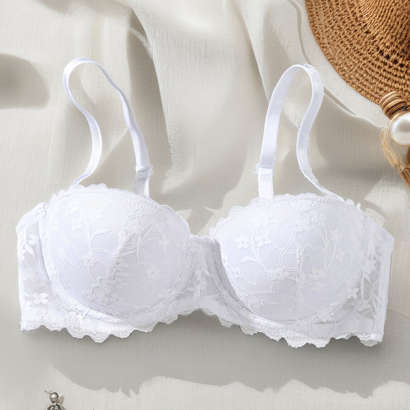 TEMU Women's Lace Underwire Bra, Push-up For A Flattering Bust Shape