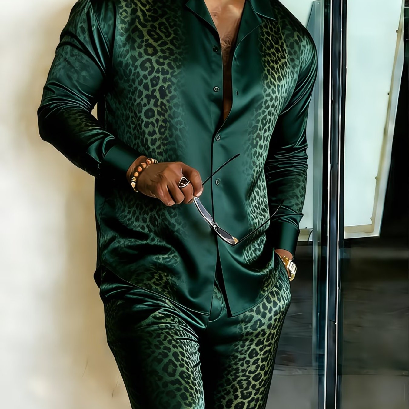 2pcs Set, Fashionable Men's Button- Shirt And Long Pants | Breathable And Comfortable, Suitable For Occasions, Ideal For Holiday Gifts, Perfect For Family, , Brothers