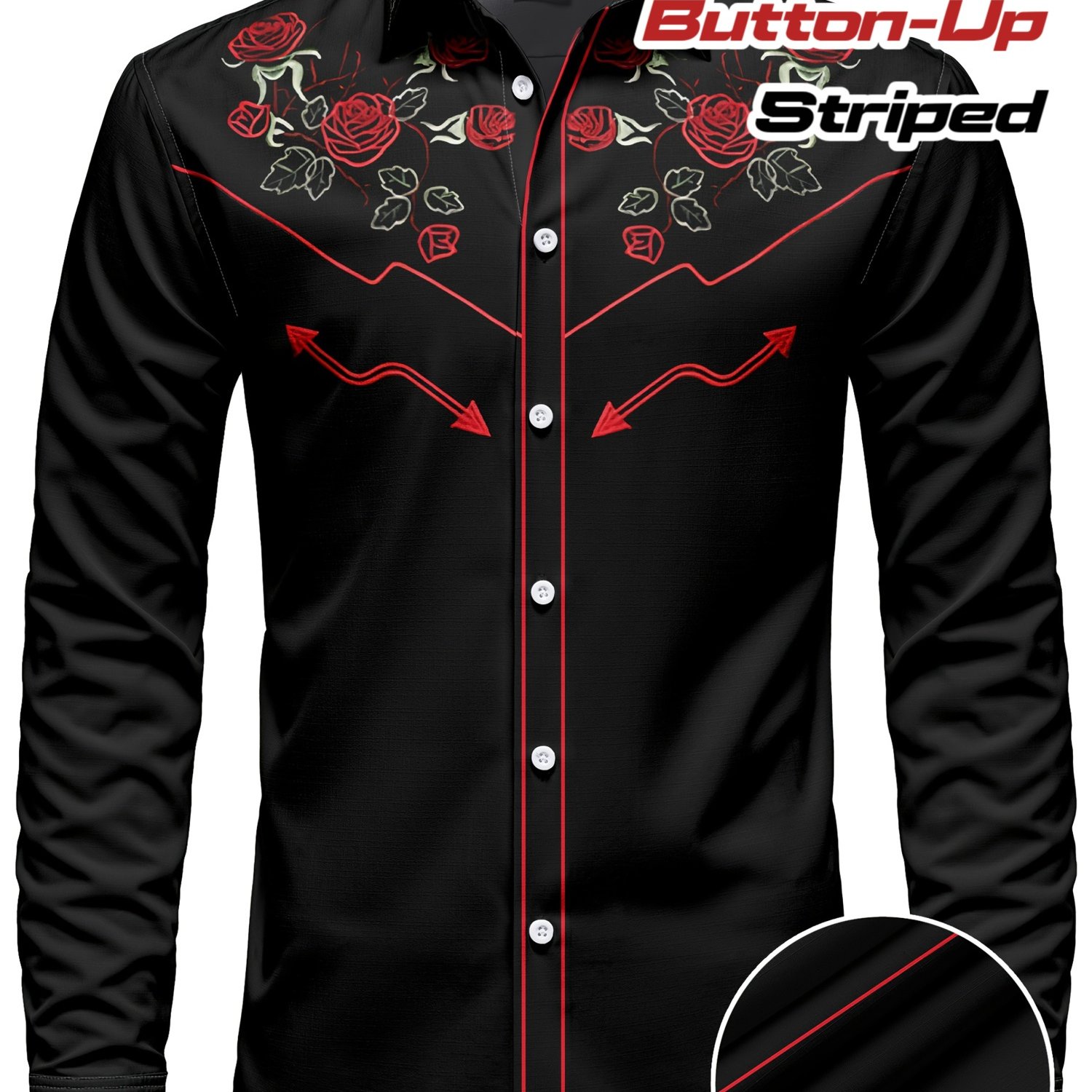 High Quality, Men's Long Sleeve Western Cowboy Shirt, Floral , Christmas