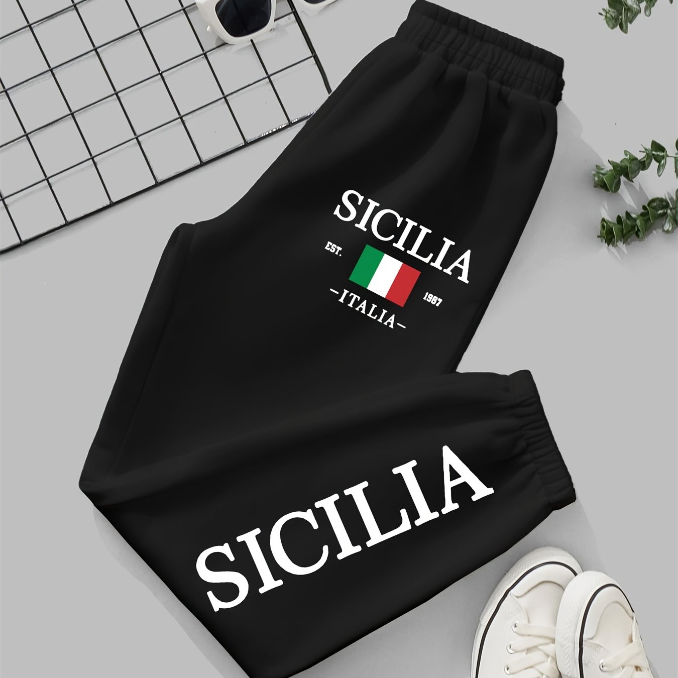 TEMU [xianluomao+SICILIA ] Pantalon de jogging décontracté pour femmes 2025, style européen et américain, motif lettre SICILIA, pantalon long