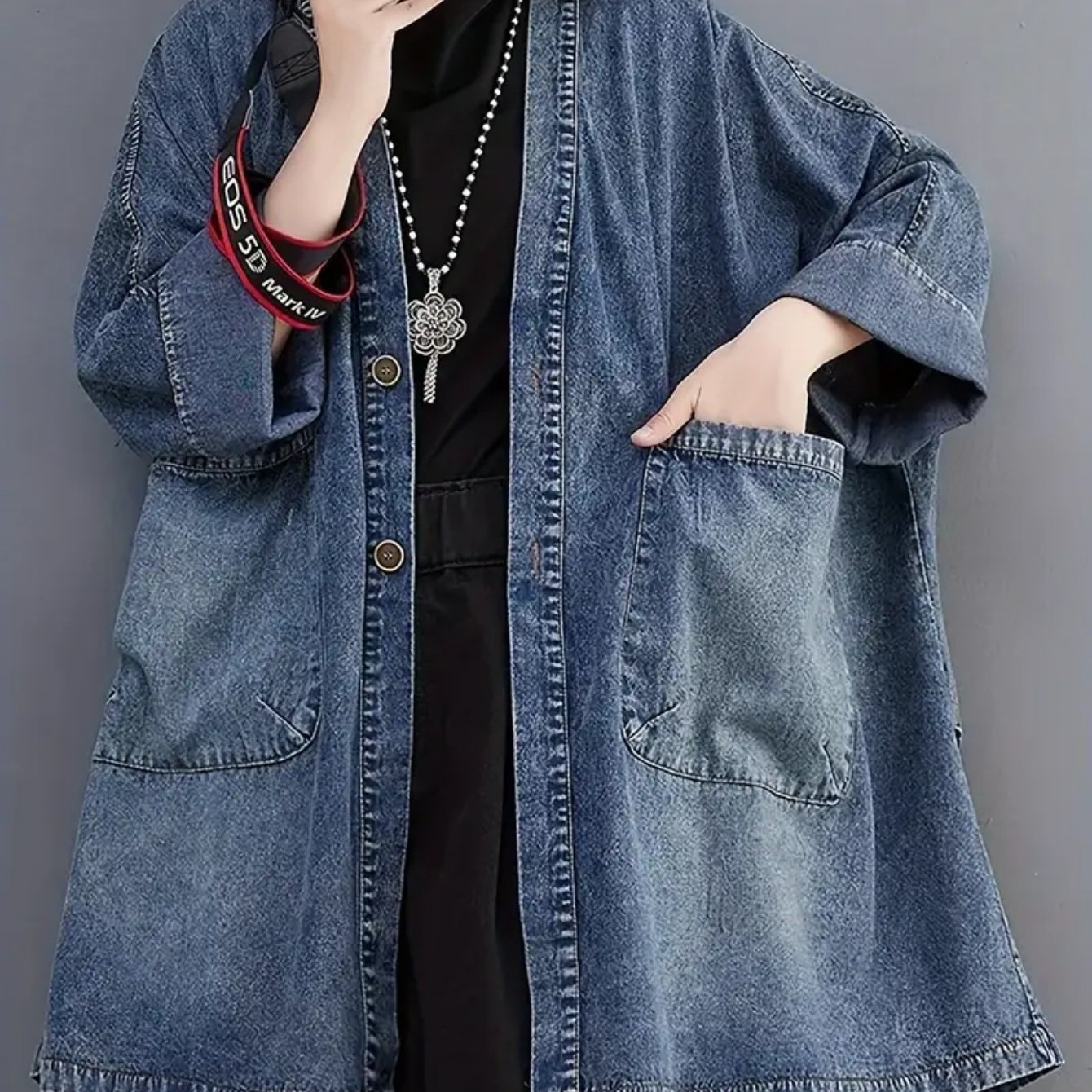TEMU Ladies Denim Coat, Denim, Jacket, Loose Feel, , Going Out, Gift, Casual, Denim Coat, Ladies