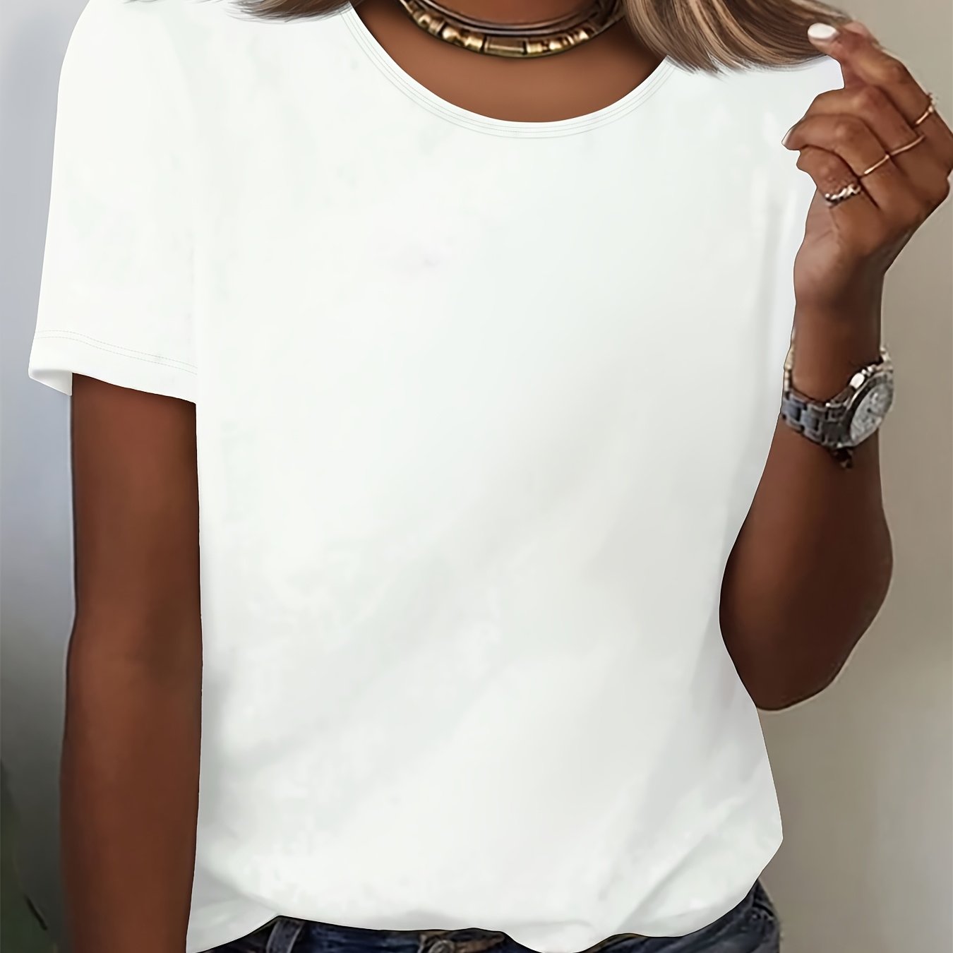 TEMU 1pc Versatile Plain Solid Color Blank Women's T-shirt, Elegant, Pretty, Casual, Simple, For Parties, Gifts, And Vacations