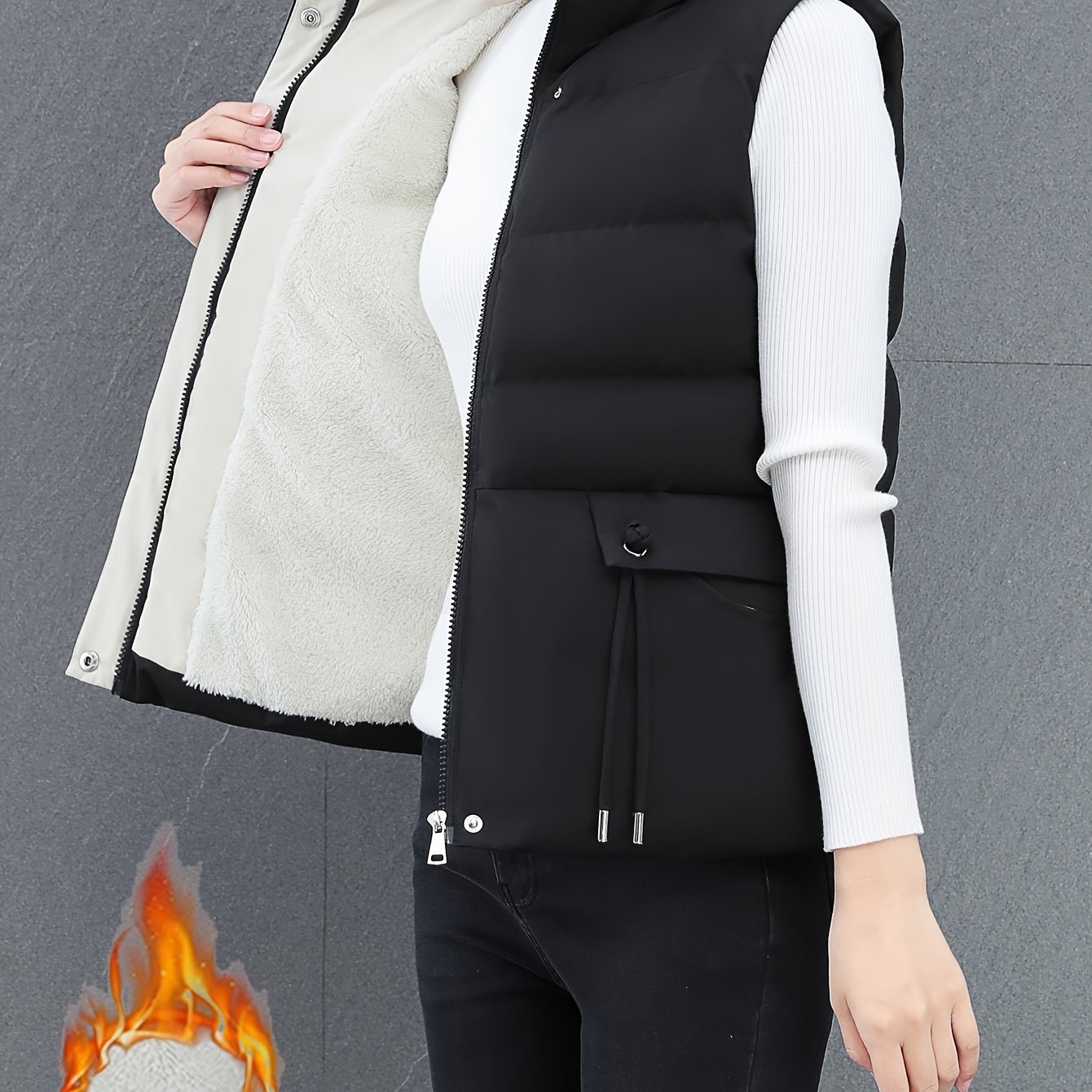 TEMU Collar Vest For Middle-aged And Elderly Mothers, Simple And Versatile Sleeveless And Hoodless Vest For Spring, Autumn, And Winter