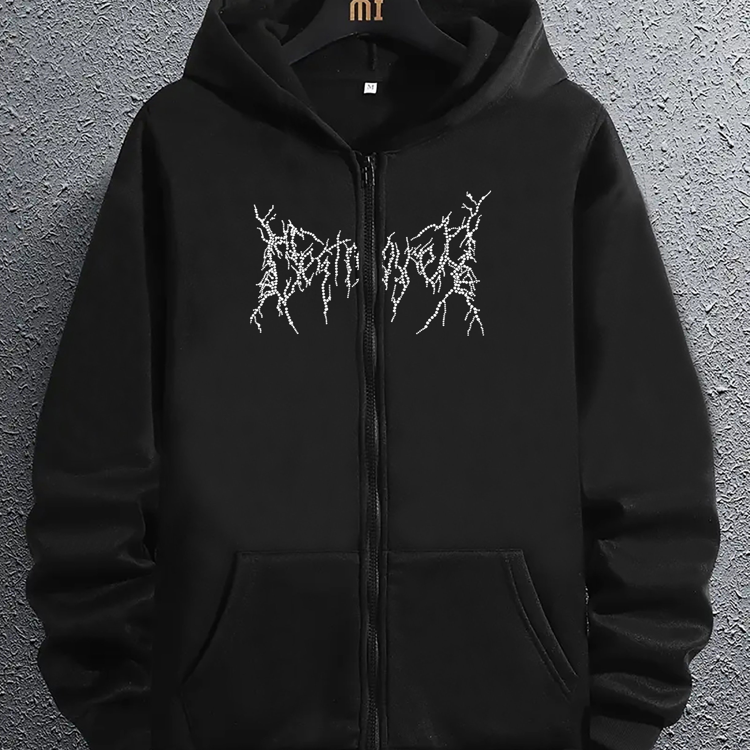 TEMU Men's Casual Trendy Zip-up Hoodie With Lightning Pattern Hooded Sweatshirt