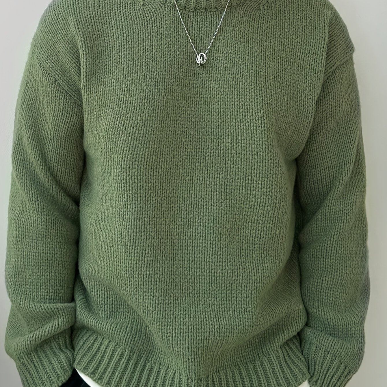 TEMU Men's Solid Knitted Pullover, Casual Long Sleeve Crew Neck Sweater For Fall Winter
