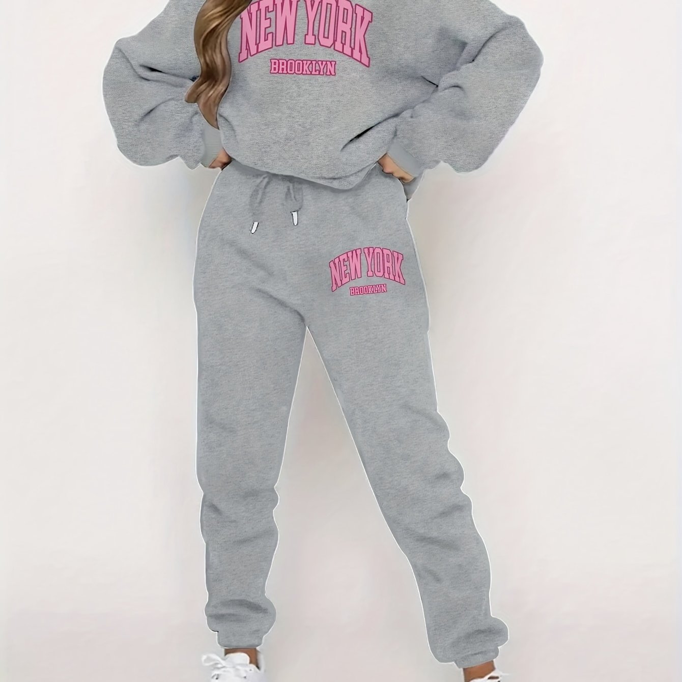 TEMU Set Of Fleece Sweatshirt And Sweatpants With Women's Letter Print