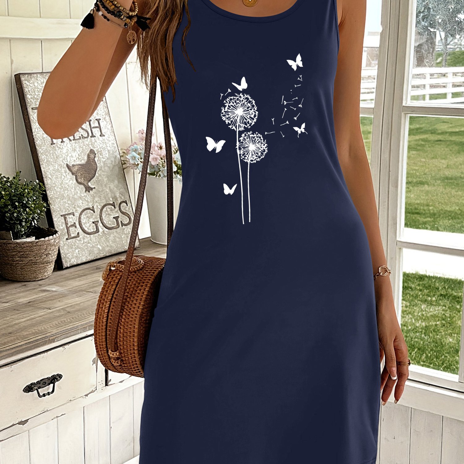 D21 Spring/summer Women's & Floral Print Vest Dress, Midi Stretch Slim Fit Sleeveless Casual Jumpsuit