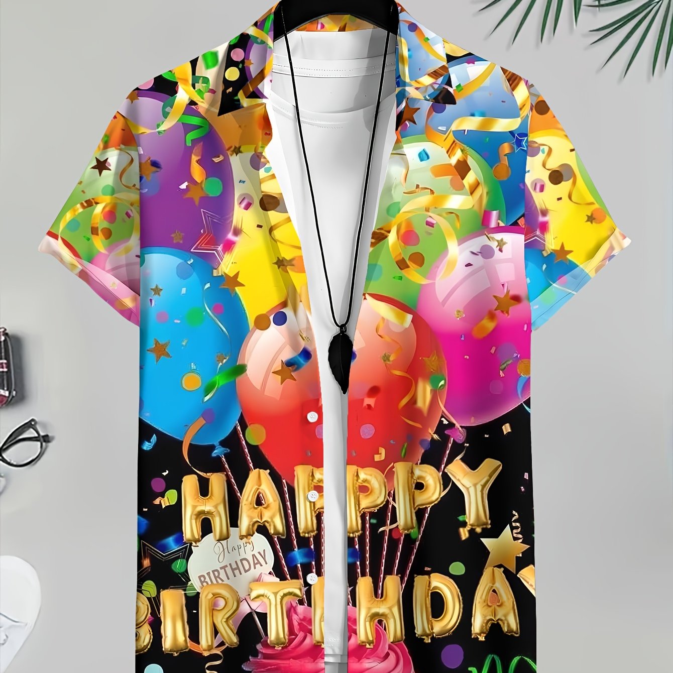 TEMU Men's Casual Background Print Birthday Balloon Party Shirt