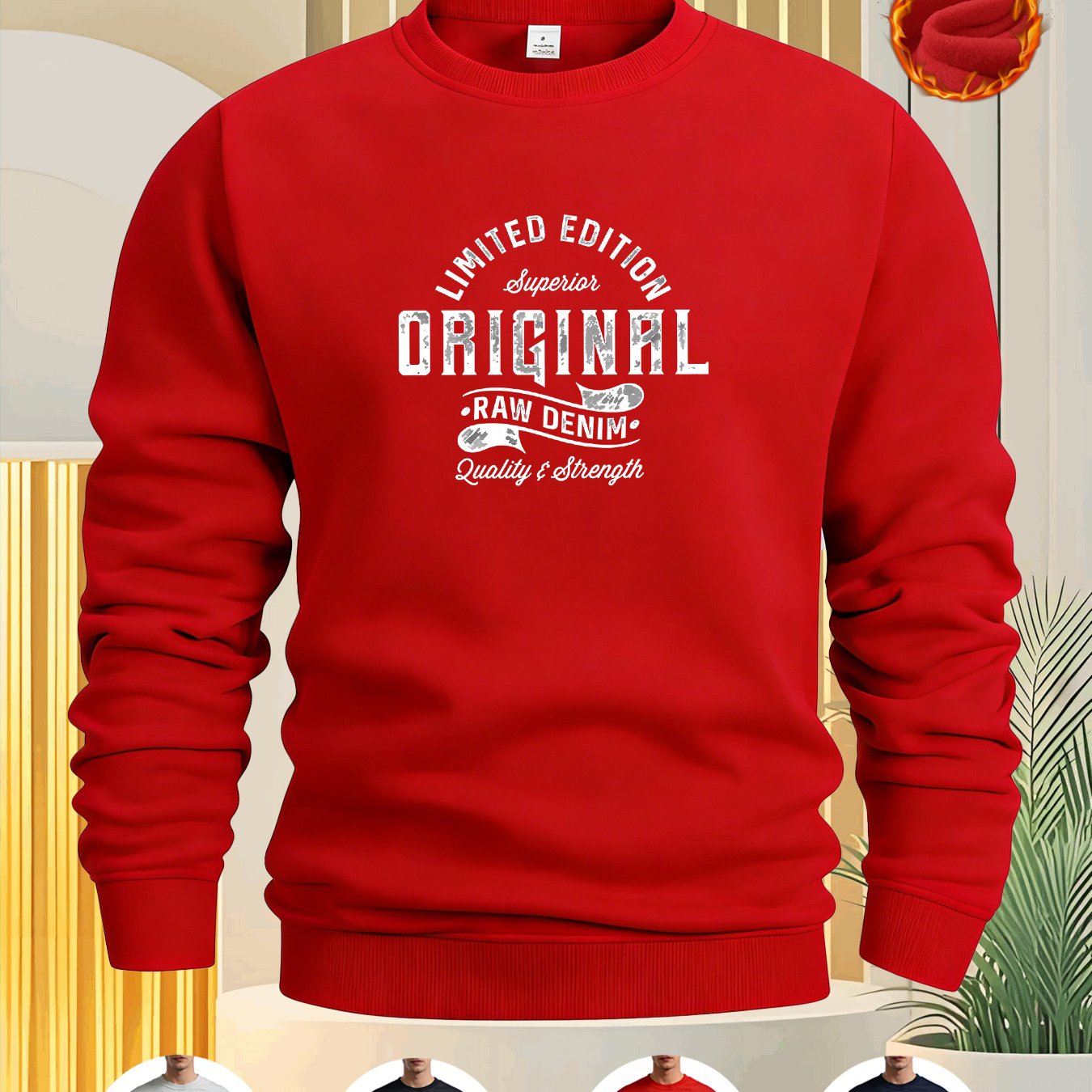 TEMU 2026 Men's Pullover Long-sleeved Base Shirt, Originrl Letter Print European And Couple Round Neck Sweatshirt, Plus Velvet Thickened Autumn And