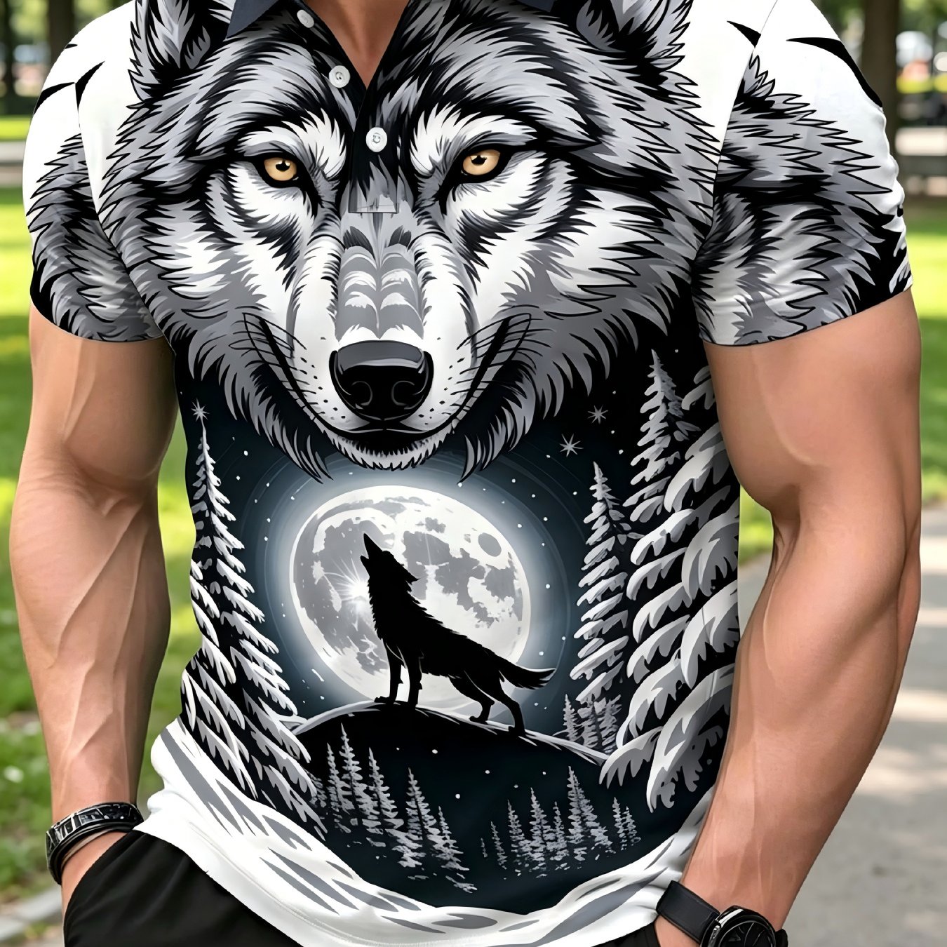 TEMU Men's Shirt, Wolf , Casual Sportswear, Daily , Cool And Comfortable, A Perfect Gift