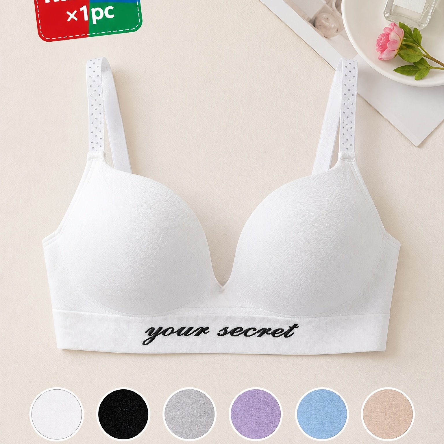 TEMU 1pc In Random Color From 6 Colors, 1pc Per Single Color, Style Random. Women' Color Comfortable And Breathable Underwear, Casual Bra, Seamless