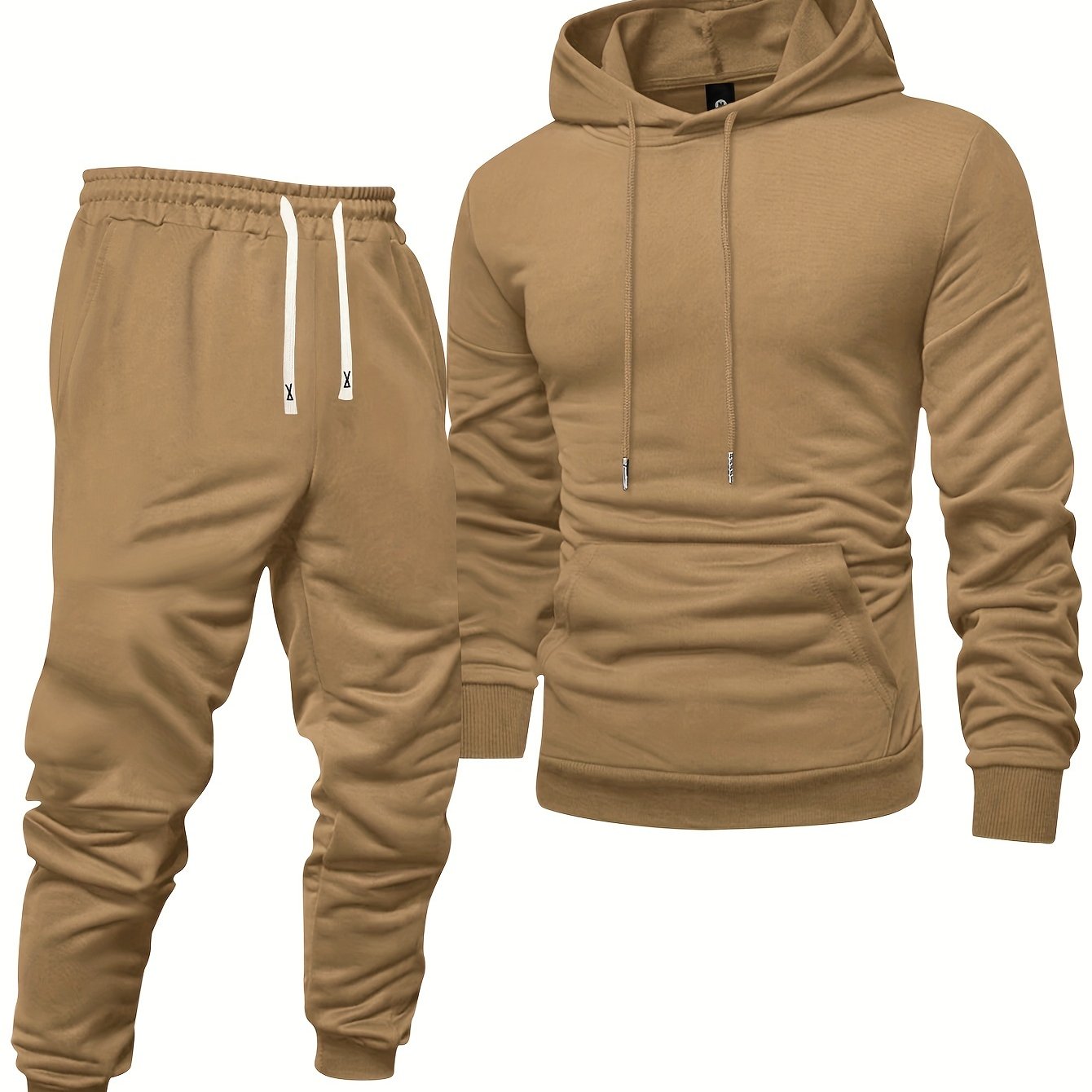 Men's Hooded Sweatshirt Set For Spring/autumn, Solid Color Pullover Regular Long Sleeve Hoodie With Drawstring Waistband Casual Sport Sweatpants, Sweatshirt And Sweatpants Set