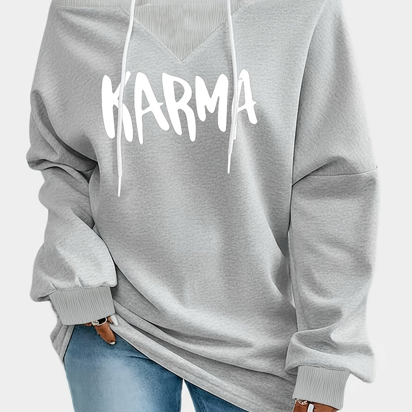 TEMU Plus Size, Letter Print Loose -the-shoulder Sweatshirt For Women, Oversized, Flattering And, Us Sizes 0xl-8xl, Casual Distressed Rose Drawstring