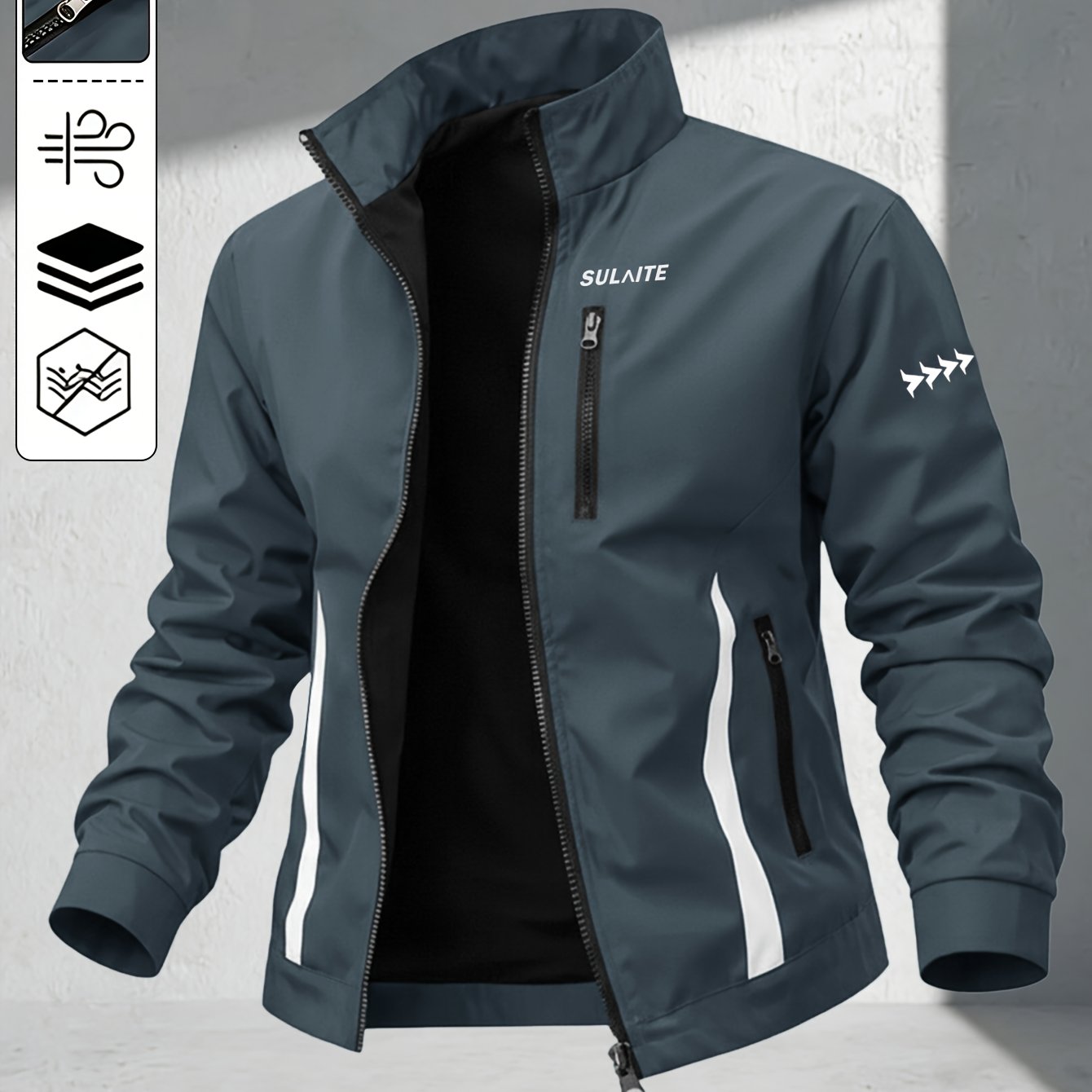 Image of Trendy Vintage Men's Spring/autumn New Casual Versatile Jacket Outdoor Sports Windproof Coat With Contrasting Color Stand Collar, Layering Essentials