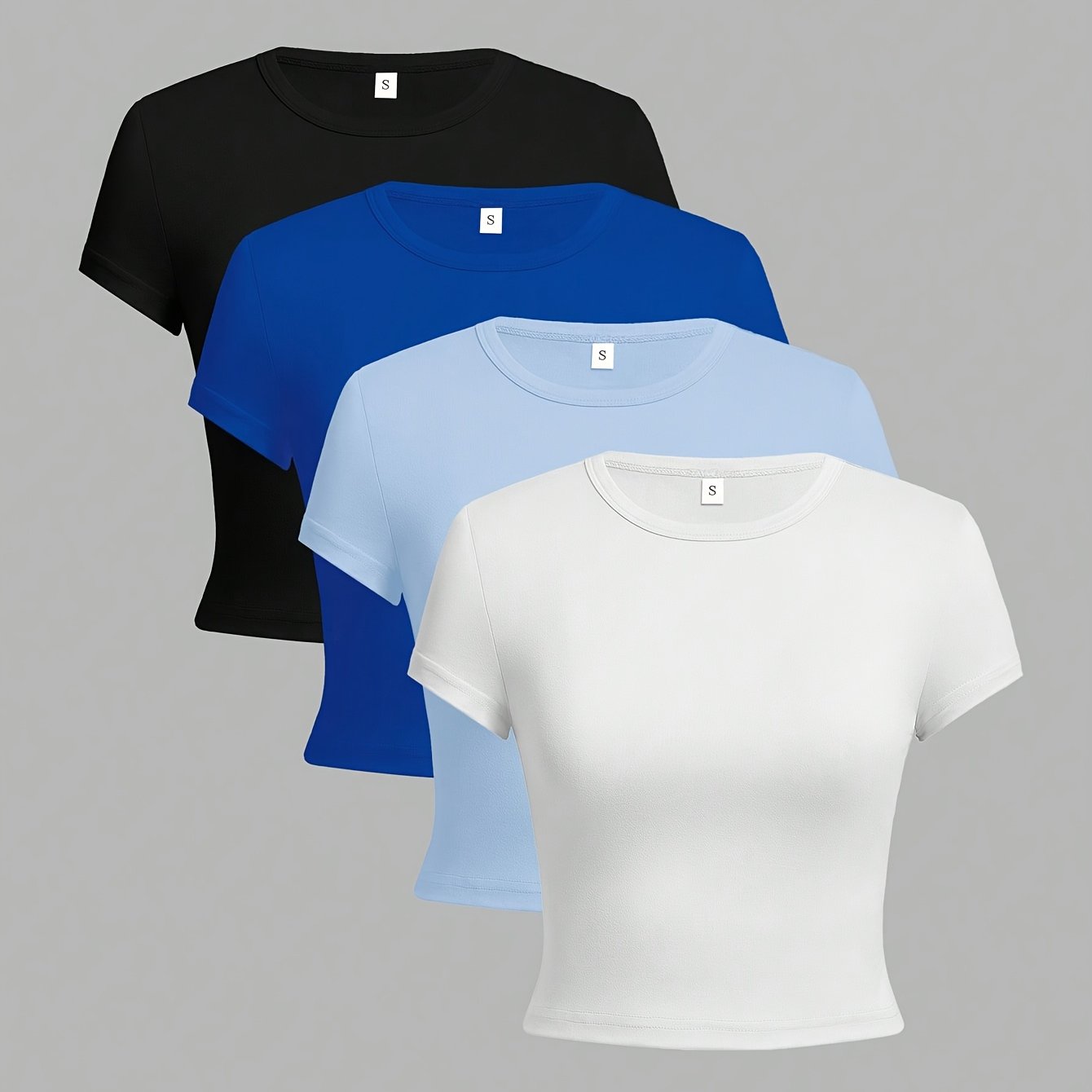 E-shop Stylisches Damen-Kurzarm-T-Shirt-Set, Slim Fit Casual Outfit in verschiedenen Farben - 4-teiliges Set