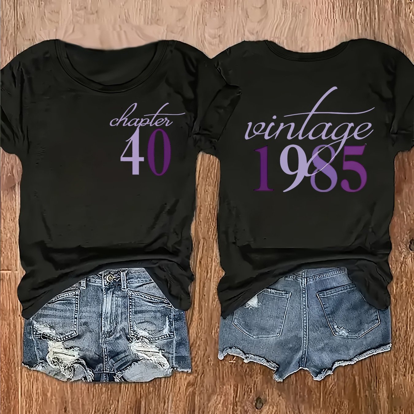 TEMU Women's Casual Double-sided Vintage 1985 & 40 Birthday Print T-shirt - Round Neck Short Sleeve, Machine Washable Regular Fit Spring Summer Top,