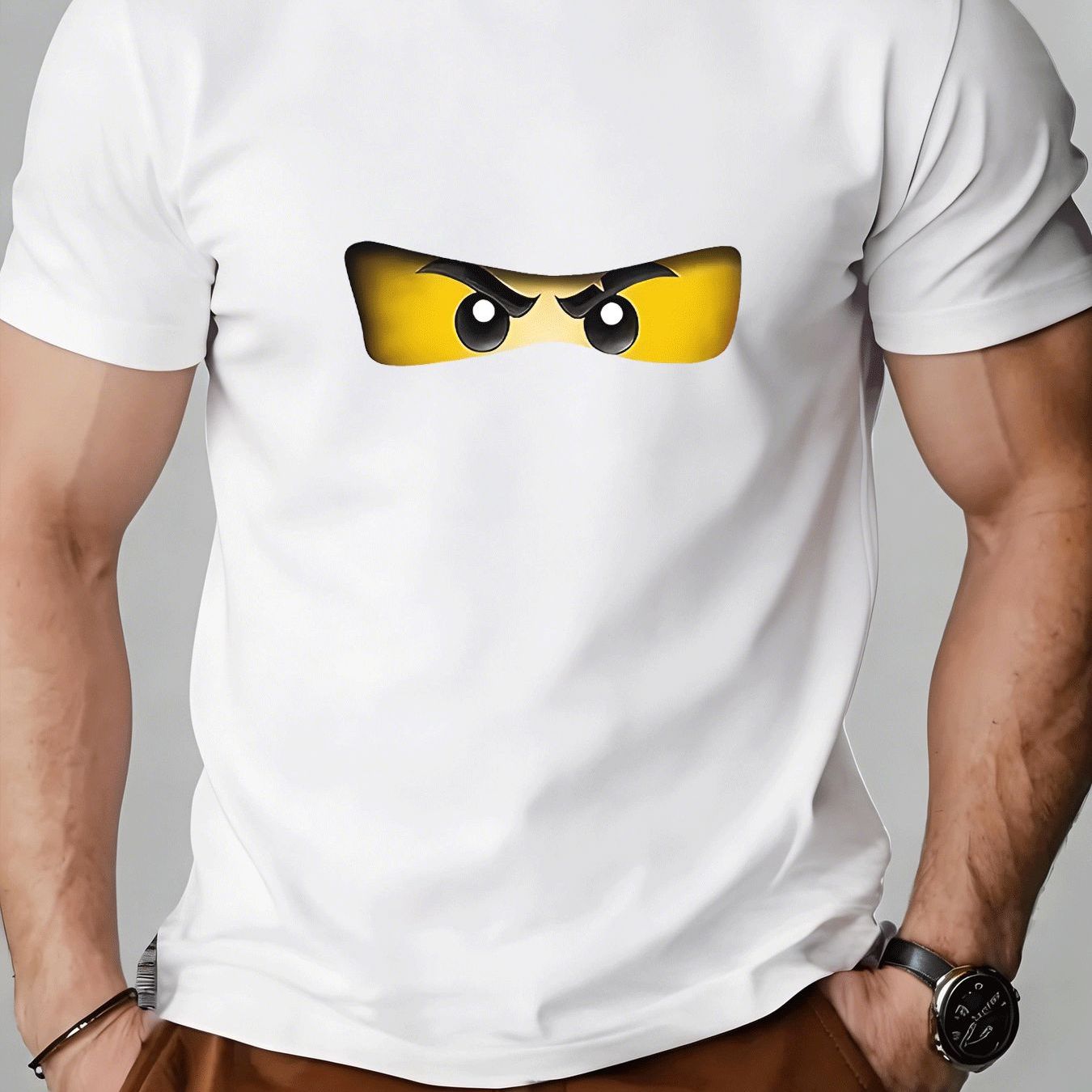 TEMU Men's Casual T-shirt Cartoon Eyes Graphic Short Sleeve Top Men's Fashion Casual Wear Sportswear Adults Men