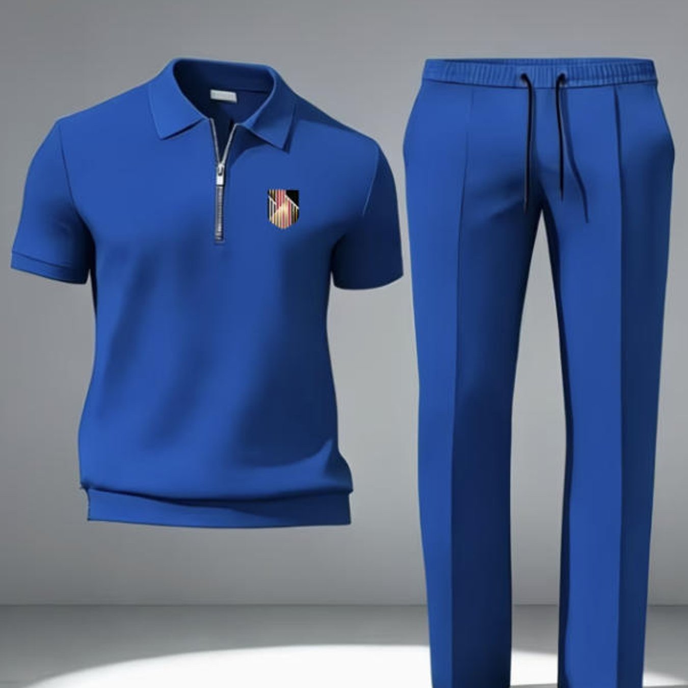 Image of Style Trendy Half-zip Shirt Set With Badge Graphic Men's Plus Size Fashion Adult Men Holiday Gift Sportswear Daily Wear