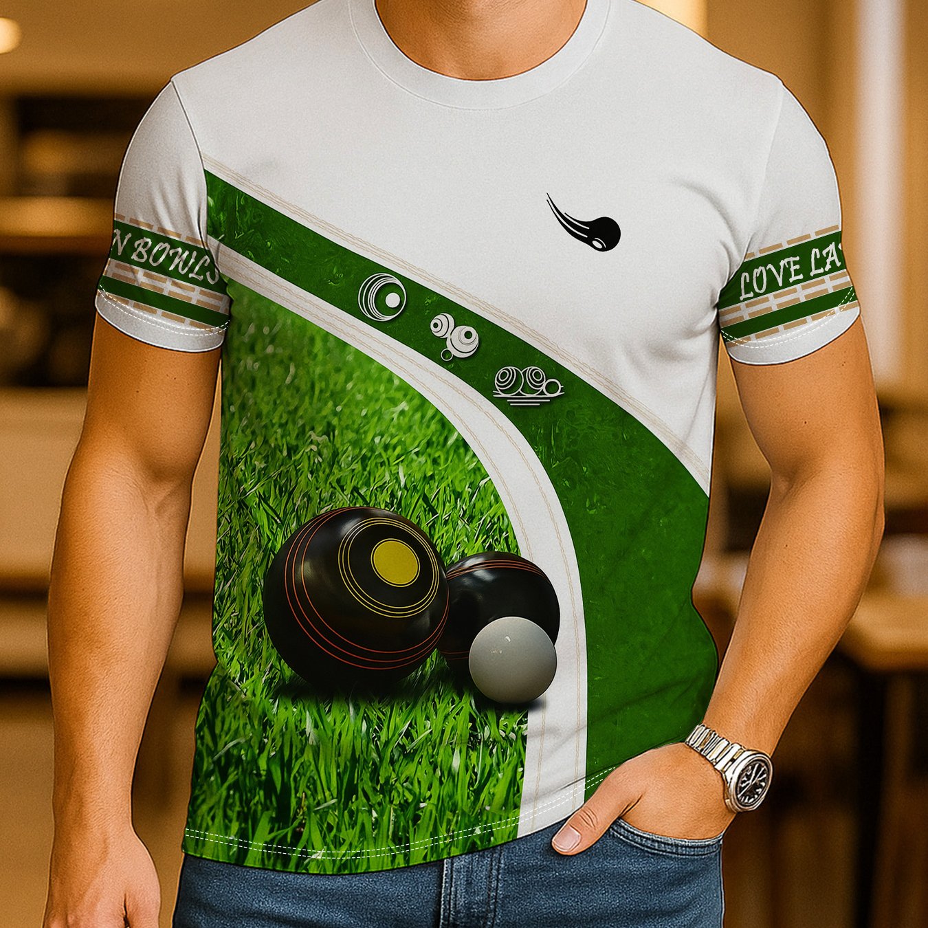 TEMU Men's T-shirt Themed On Lawn Bowls, A Stylish Top For Lawn Bowls Enthusiasts [print Design - No Texture]