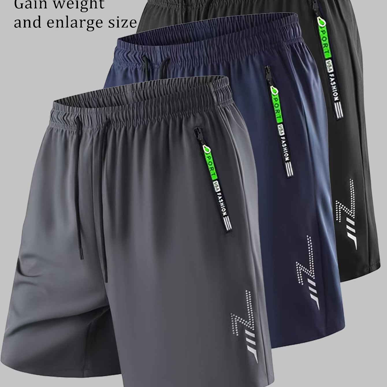 TEMU 3pcs Plus Size Quick-dry Shorts, Woven Bermuda Shorts Men's Summer Thin Style, Loose Fashion Casual Training Sports Shorts