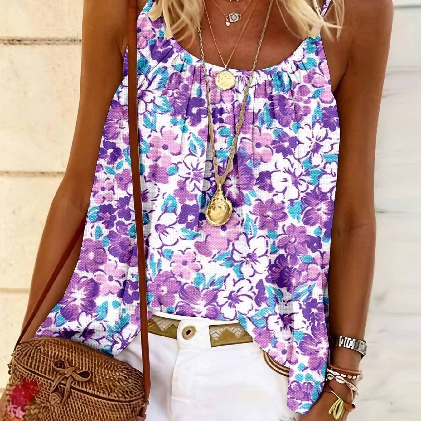 Image of Printed Beach Camisole Sleeveless Top, Summer Fashion Women's Clothing
