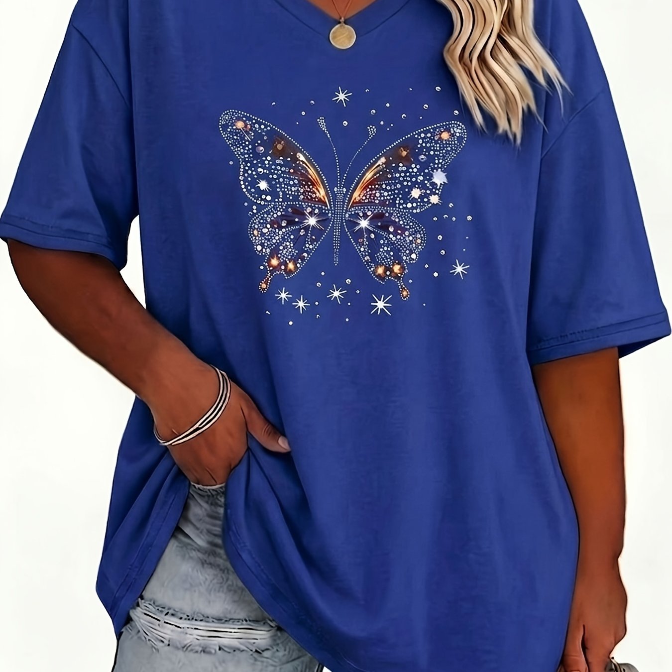 TEMU Taglie Forti, T-shirt da Donna Taglie Forti con Scollo Motivo Geometrico