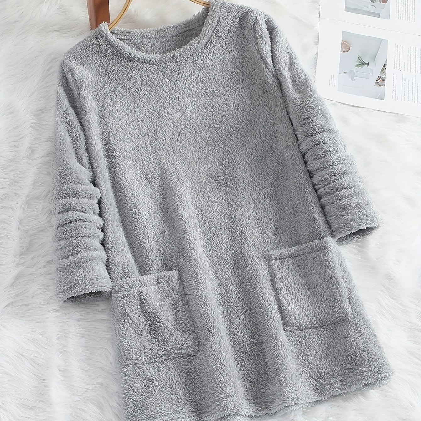 TEMU in Pile da Donna - con Tasche , Maniche Lunghe, Abbigliamento Casual e Caldo per Inverno, Lavabile in Lavatrice, Felpa , Tessuto Confortevole,