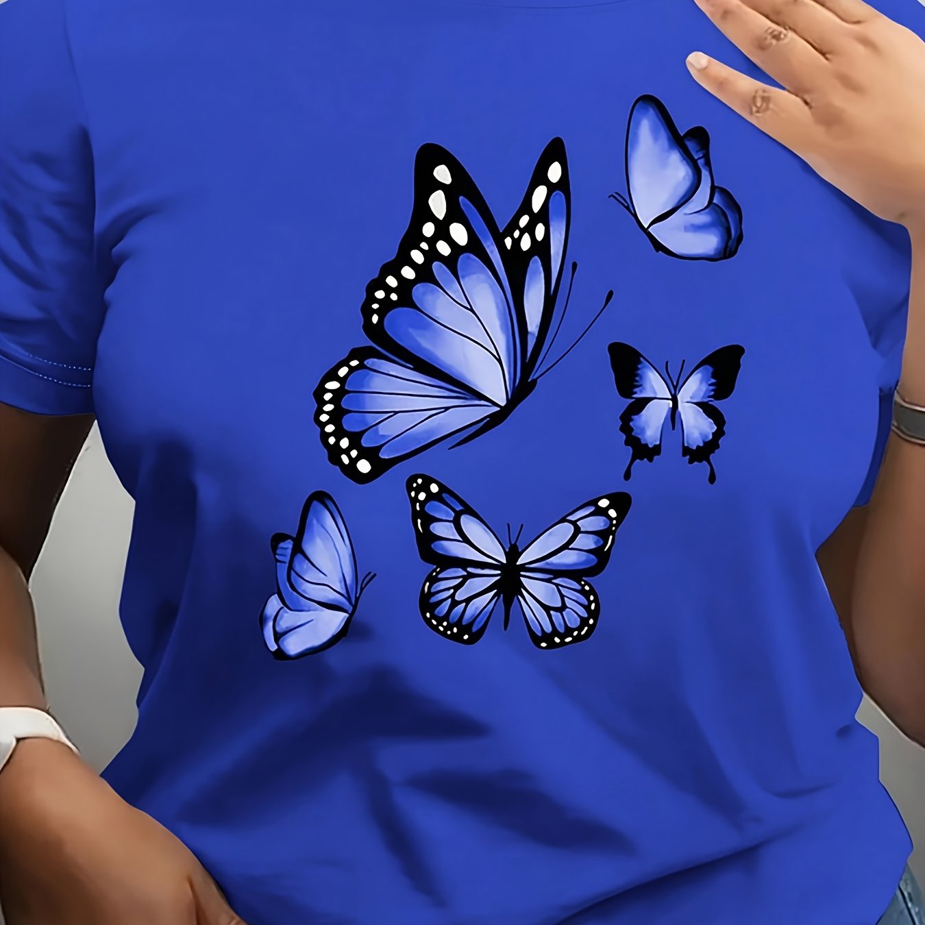 TEMU Plus Size - Women's Print Round Neck Short Sleeve T-shirt, Comfortable And Versatile