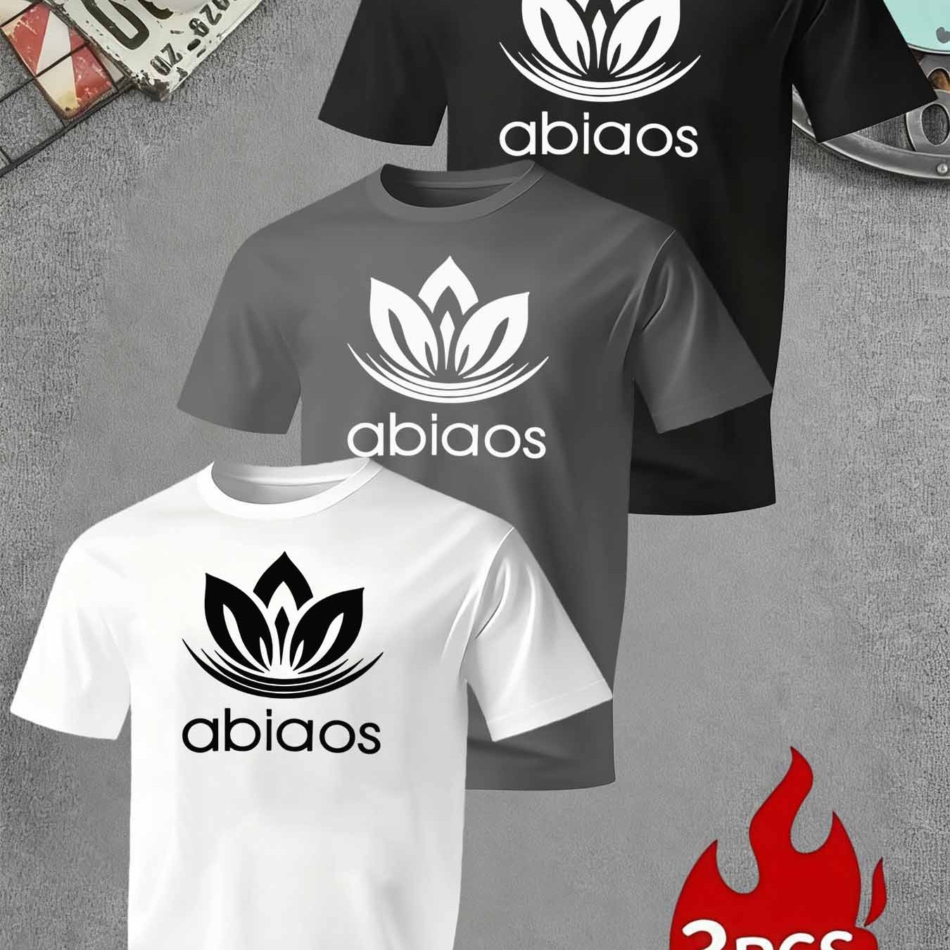 TEMU Breathable Quick-dry Men's Round Neck 3pcs Set T-shirt With Logo Print Design Loose Fit For Home, Sports, Fitness, And Casual Wear Skin-friendly