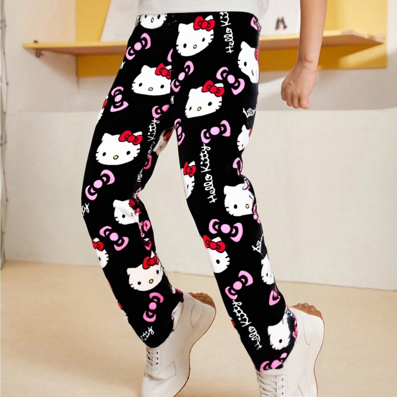 Image of Hello Kitty Flannel Sleepers, High Waisted Stretch Home Pants, Fabric Soft Casual Pants, Suitable For Halloween And Christmas As Birthday Gifts For Couples, Valentine's Day Gifts, For Teenager