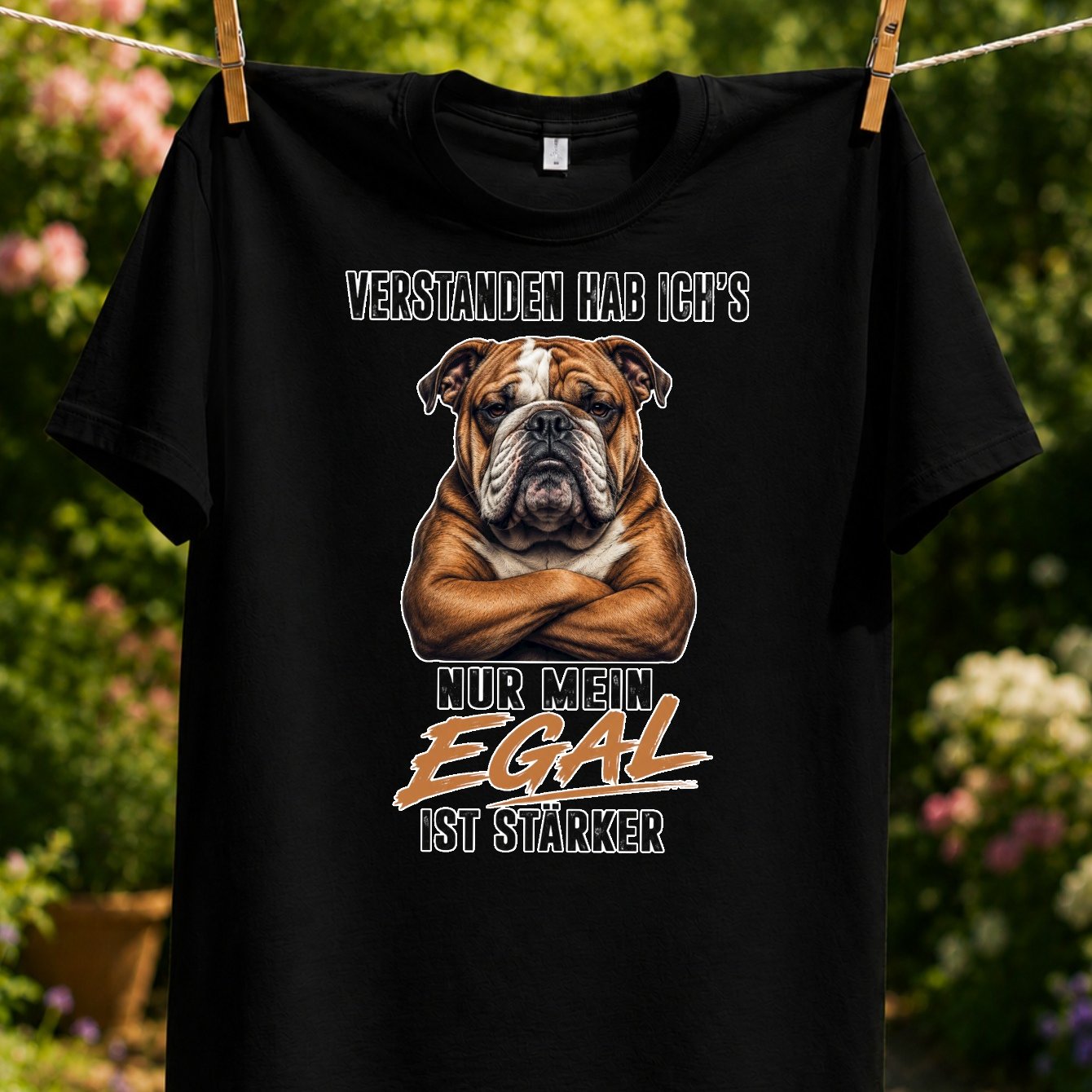 Men' Bulldog T-shirt German Quote "german Attitude" Bulldog Graphic Distressed Lettering Casual Round Neck Tee Suitable For Style & Casual Attire, Machine Washable Humor Apparel For Wear