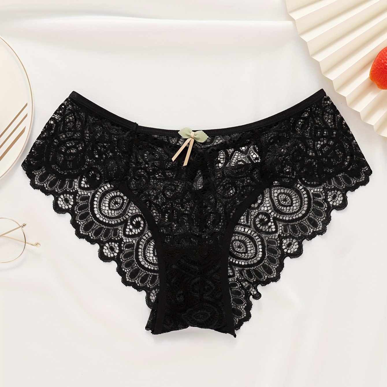 High-grade Transparent Lace Sexy Underwear Hollow Bag Hip Briefs Hip Solid Color Comfortable Plus Size Pants