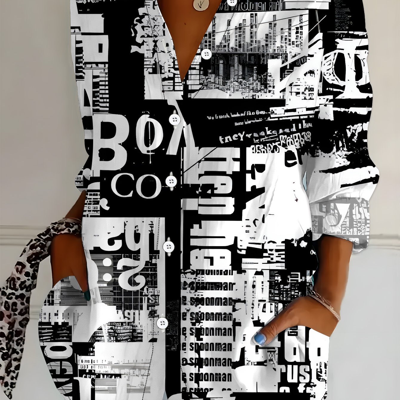 TEMU Plus Size - Summer Plus Size Women's Long Sleeve Shirt, Fashion Casual Button-up Collar Blouse, All-match Beach Vacation Elegant Shirt, Women's