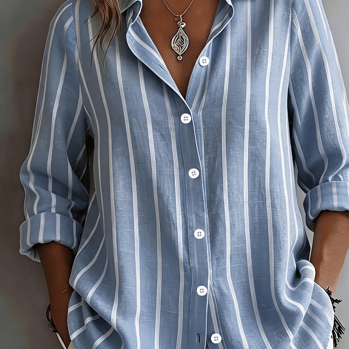 TEMU Elegant Women's Striped Commuter Shirt