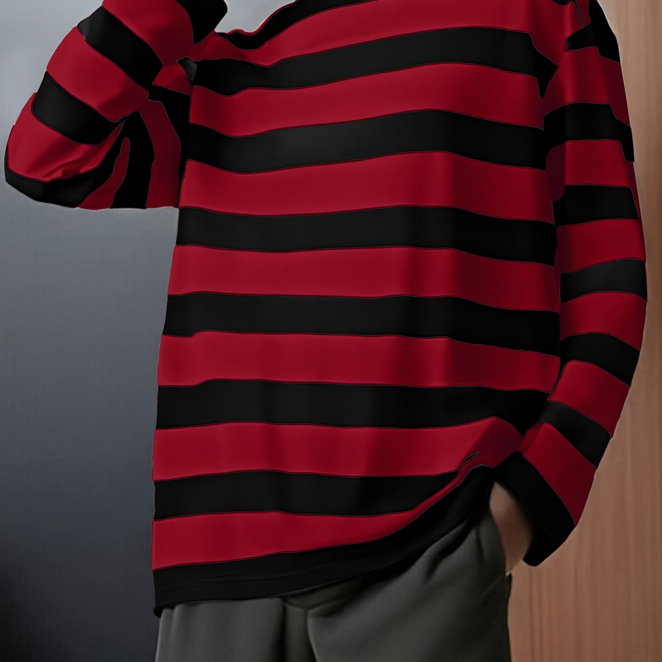 TEMU Trendy en tijdloze gestreepte heren top met lange mouwen voor de lente/herfst, eenvoudig ontwerp, veelzijdige casual kleding