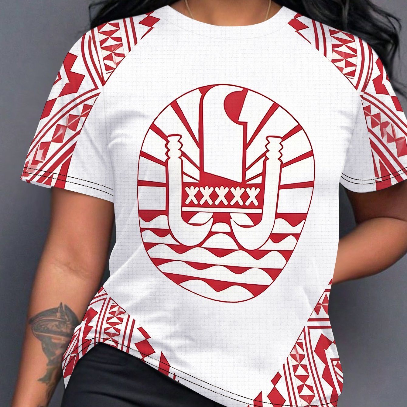 TEMU T-shirt à manches courtes pour femmes avec de de style polynésien, entièrement imprimé avec des graphiques numériques pour l'été