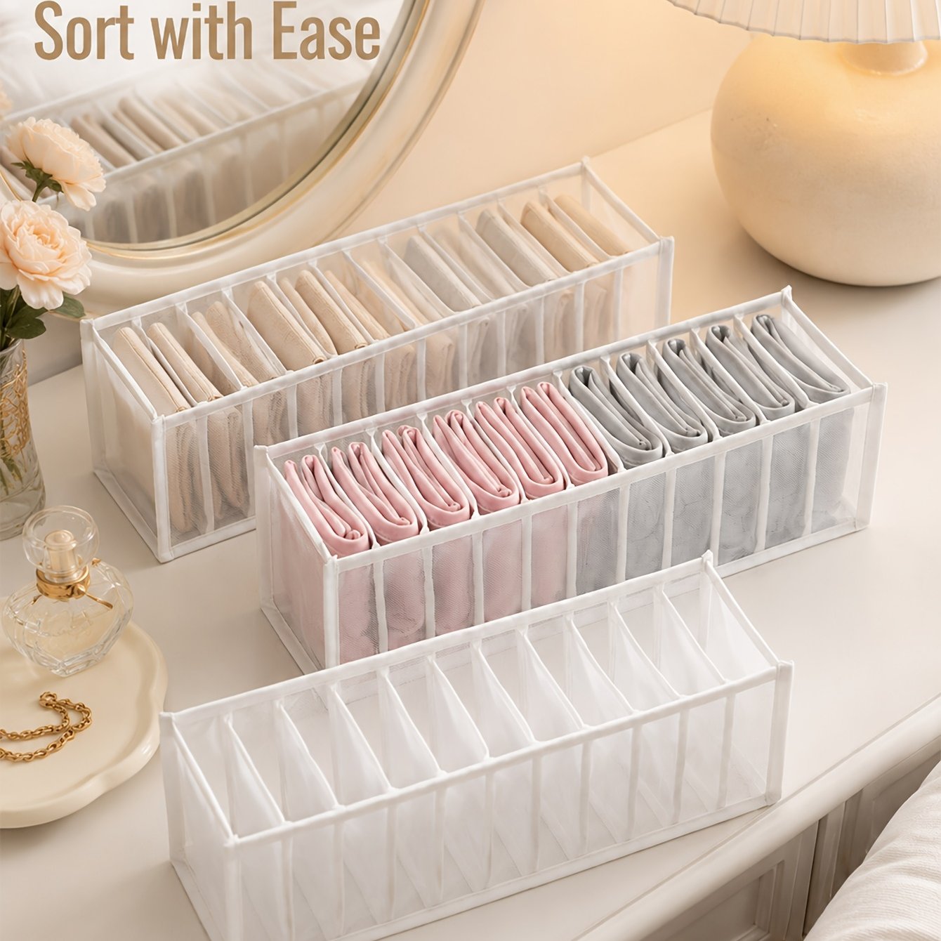 TEMU 3pcs Boîte de Rangement de Placard à 11 Sections, de Diviseur Transparent pour Sous-vêtements, Chaussettes, Écharpes et Rangement de Vêtements