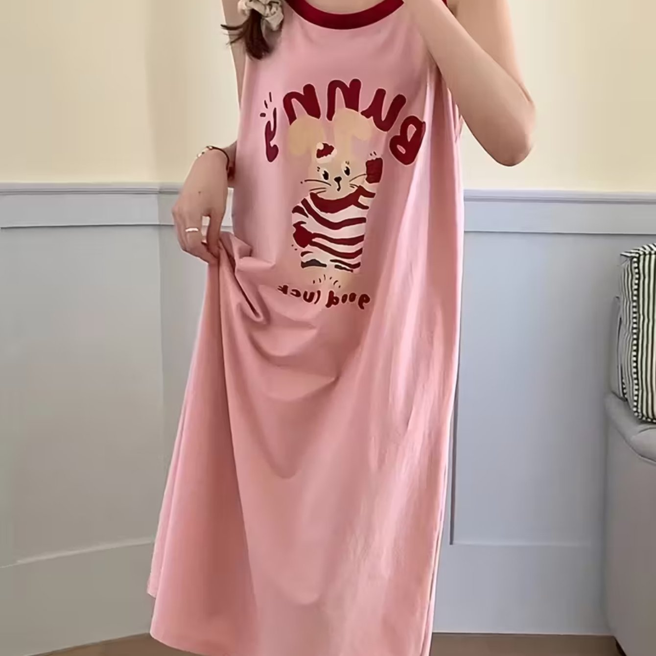 TEMU 【レディース】春夏秋向け スリープドレス。でキュートなホルターネックのホームウェア。ゆったりと着やすいロング丈の睡眠ウェアとしても。