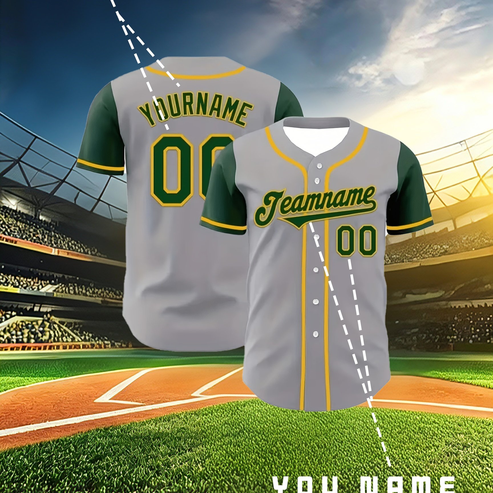TEMU Camiseta de béisbol personalizada para hombre - Personalizada con y número, amarilla con verde, tela transpirable, diseño de botones, adecuada