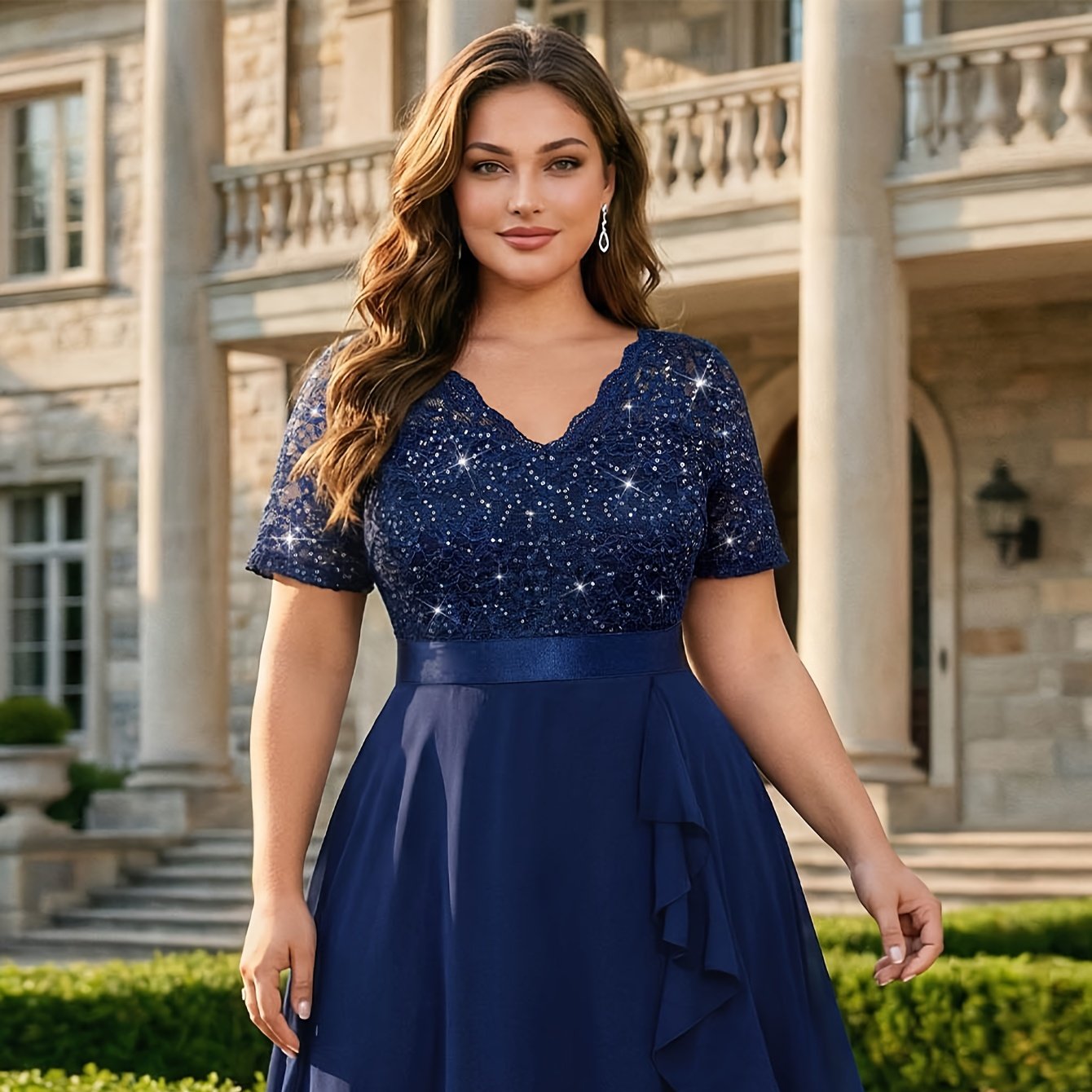 Formal Navy Blue Dillards Wedding Guest Dresses Plus Size Plus Size  High-Low Chiffon Wedding Guest