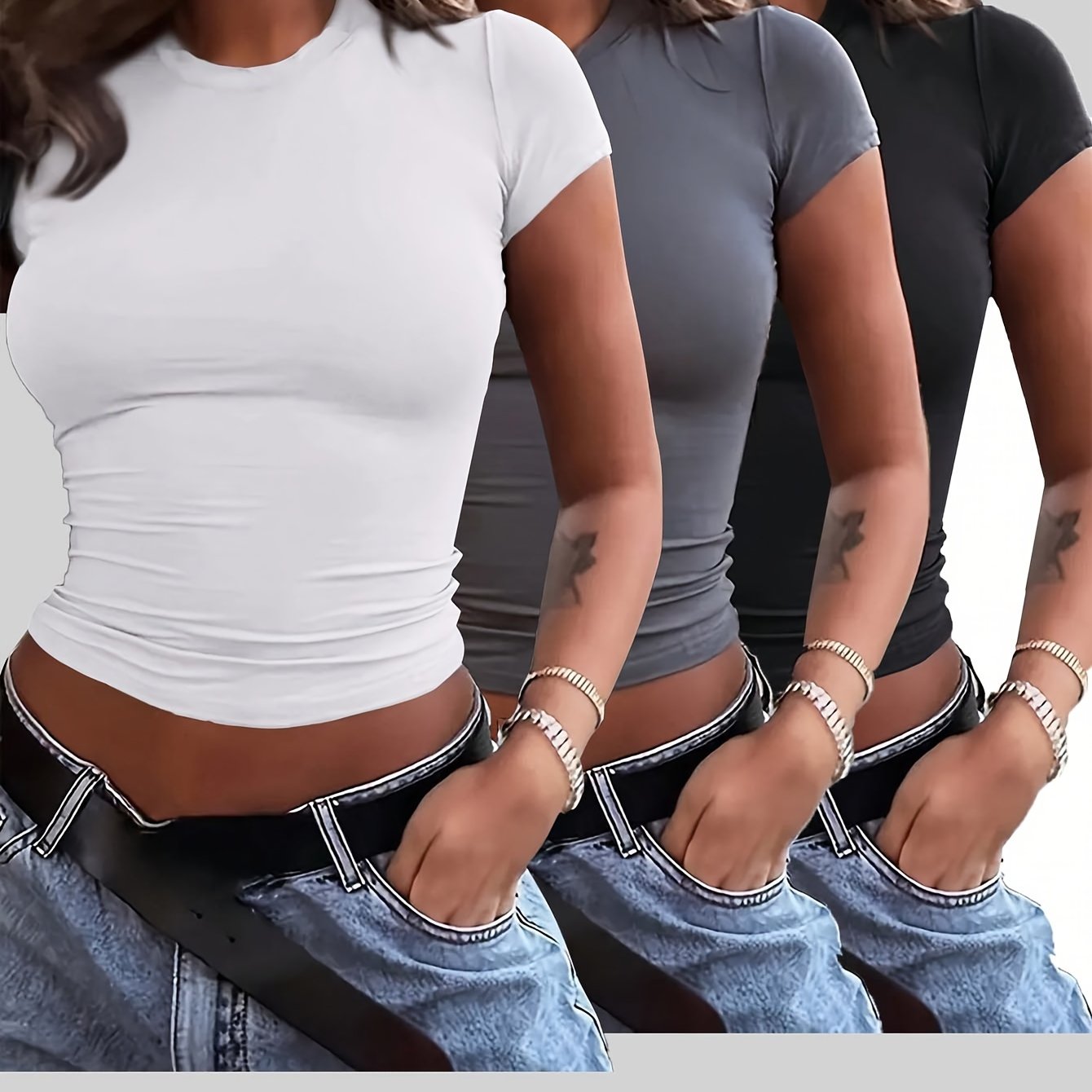 TEMU Women's Slim-fit Solid Color T-shirt Three-piece Set
