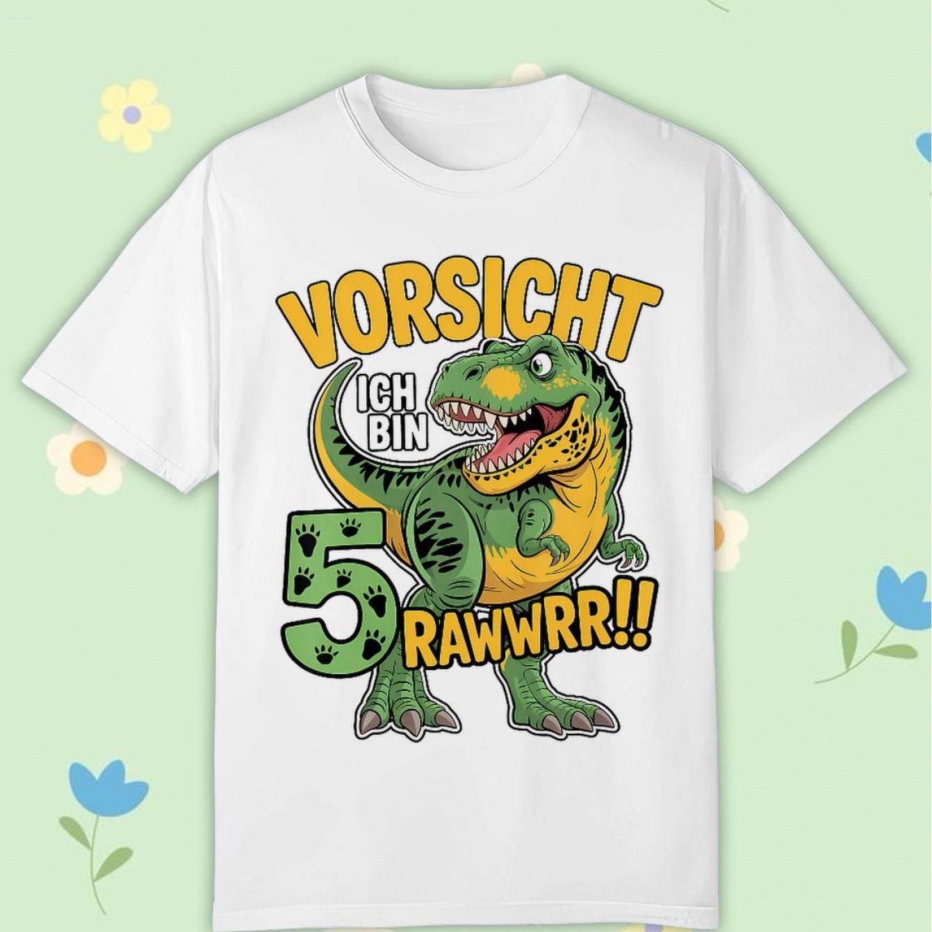 Image of 5th Birthday Dinosaur Gift 5 Years Kids Dino T-shirt Comfortable Casual Crew Neck Tee For Boys And Girls T Shirt, 200g