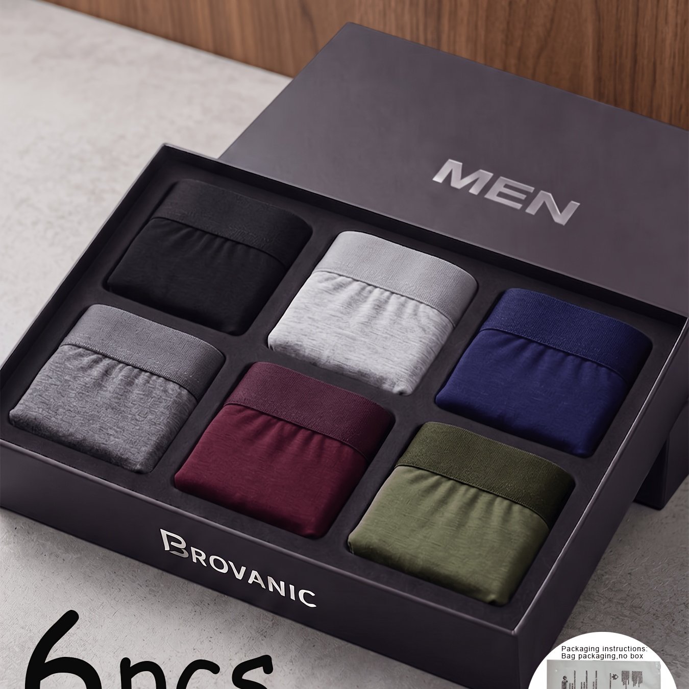 TEMU [brovanic] 6-pc Random Color Solid Men's Boxer Briefs - Comfortable, Breathable Fabric, Random , Stylish And Minimalist