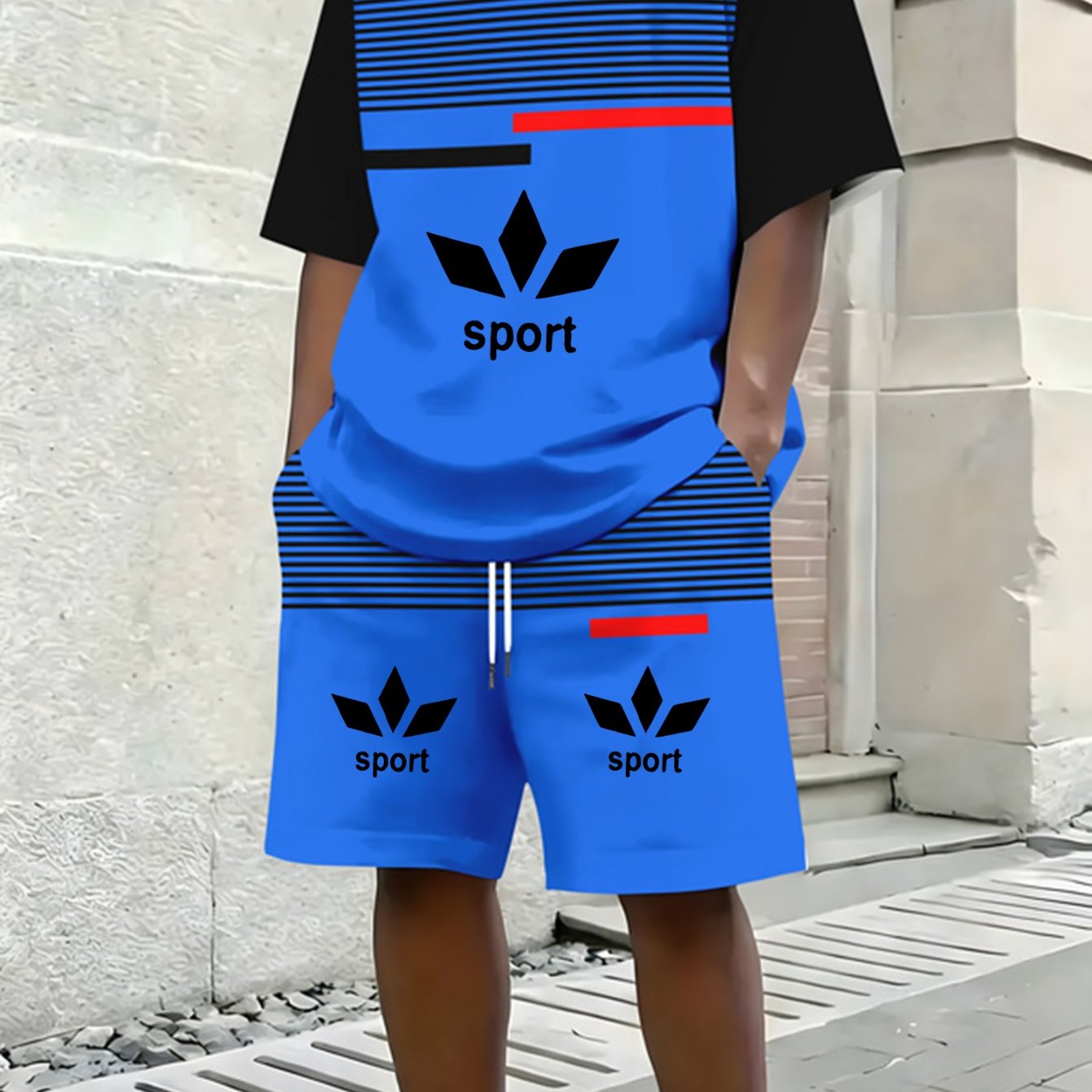 TEMU Men's Fashion Trendy Casual Crew Neck Printed Short Sleeve Set, 3d Short Sleeve Pullover For Men, Outdoor Sports And Casual Short Sleeve Set